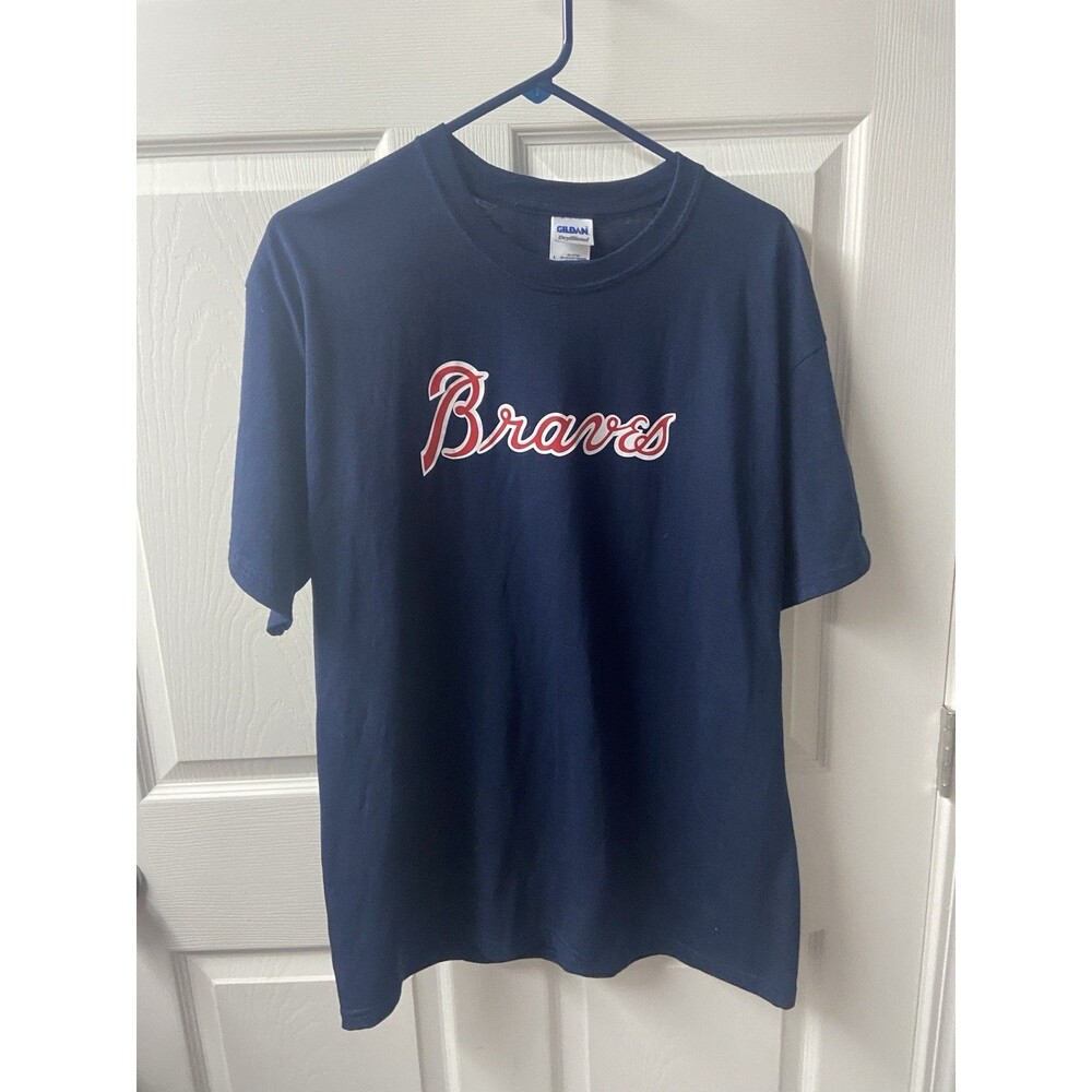 Atlanta Braves T-shirt mens Large navy Blue 7 Crew Neck Short sleeved